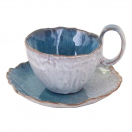 Tasse et sous Tasse en grès Bleu, 200 ml, Collection Quimper, Diam 20 cm