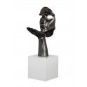 Sculpture Visage sur socle, souffle et baiser, Gris perle, H 57 cm