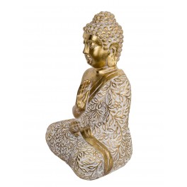 Déco Zen Grand Bouddha de Paix et Fleurs de Lotus dorées, H 38 cm