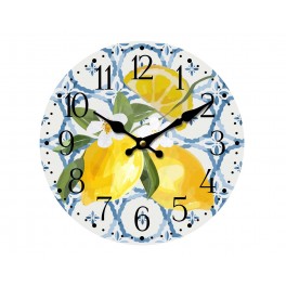 Horloge Murale Bois MDF : Citrons de Provence, Diamètre 34 cm