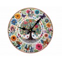 Horloge murale Arbre de vie et Fleurs multicolores, Diam 34 cm