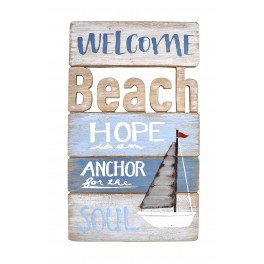 Déco murale Vintage. Plaque Combi Rouge Beach Time : Best Summer, L 60 cm