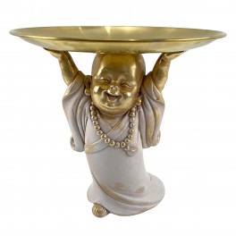 Figurine Bouddha & Plateau Vide Poche, Collection Lotus Blanc, H 20 cm